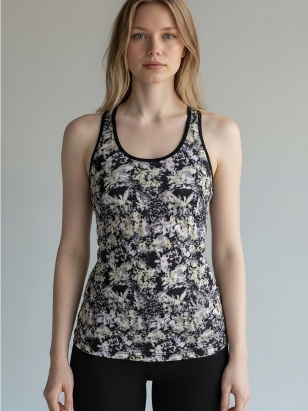 lululemon athletica Cool Racerback Black White Yellow Floral Tank Top